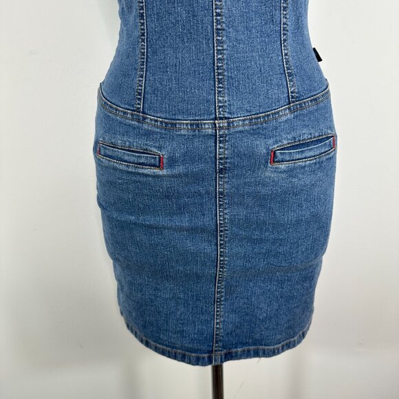 Vintage Y2K Tommy Hilfiger Denim Mini Dress Fitted Stretch Americana Size XS - Picture 4 of 12